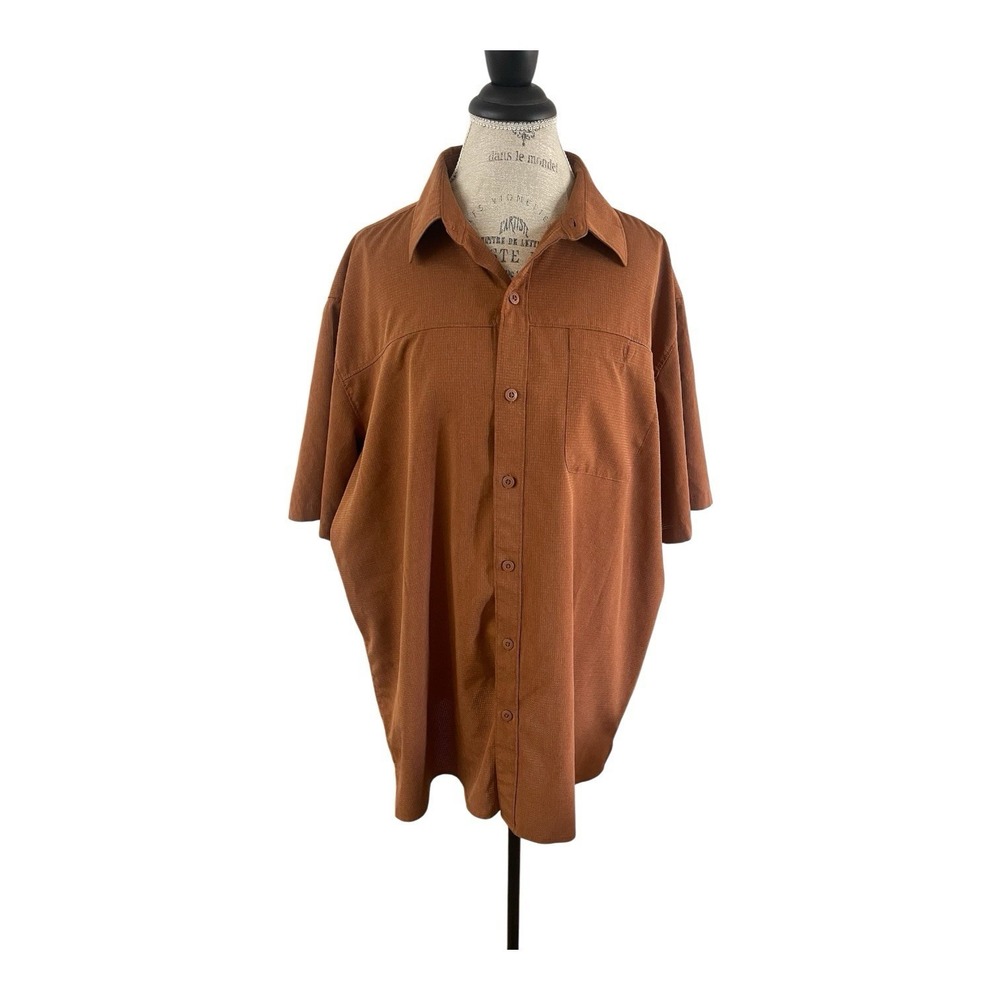 Ascend Mens XL Short Sleeve Fishing Shirt Brown Button Down Outdoor Bass Pro